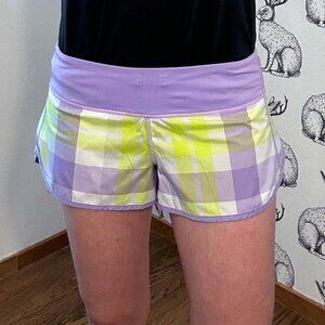 Lululemon Run Speed Short Plaid Pattern Sz6 DEFECT
